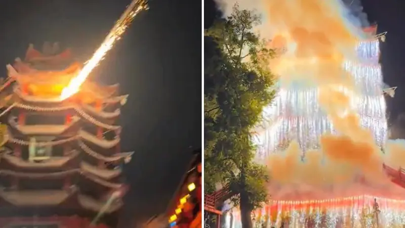 🎆 ¡Espectáculo en Chongqing! Torre se convierte en cascada de pirotecnia fría 🌊✨