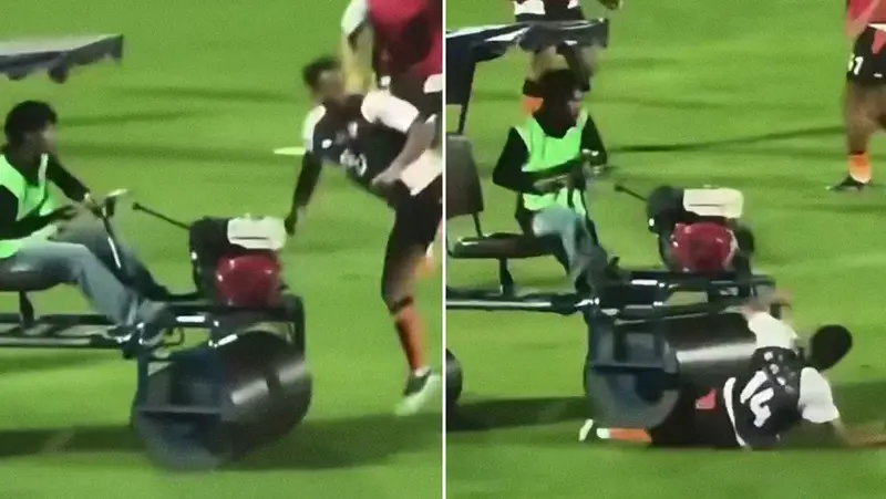 😱 ¡Impactante accidente en calentamiento: futbolista de Thai League es atropellado por una aplanadora en pleno entrenamiento! 🌪️🏟️