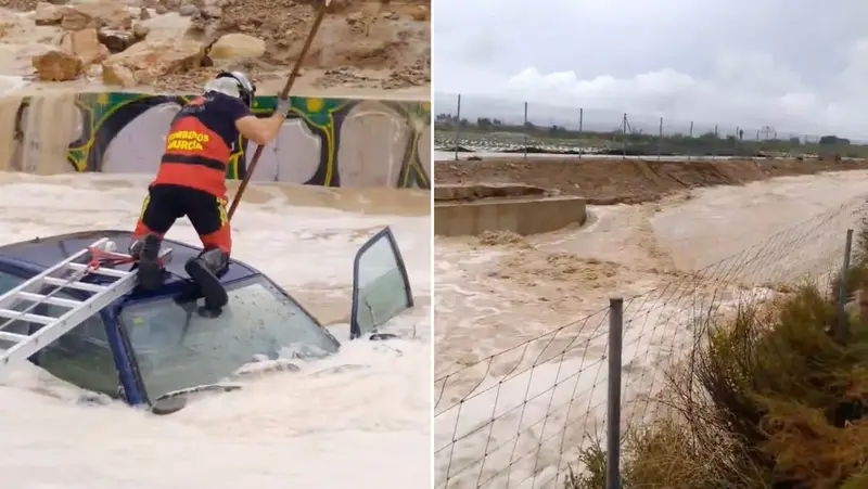🌧️🚗 ¡Impactante! Vehículo arrastrado por temporal en Los Martínez del Puerto 💨
