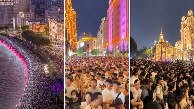 🌊🎇 ¡Multitudes colman las calles de China en las vacaciones nacionales! Mileones presenciaron el espectáculo de drones en Nanchang