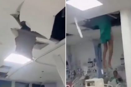 Un paciente cae del techo en un hospital cuando intentaba escaparse (VIDEO)