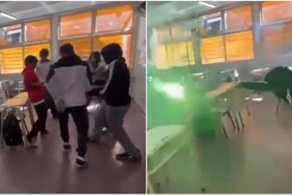 VIDEO: Estudiantes protagonizan una "guerra" de bengalas dentro de un aula