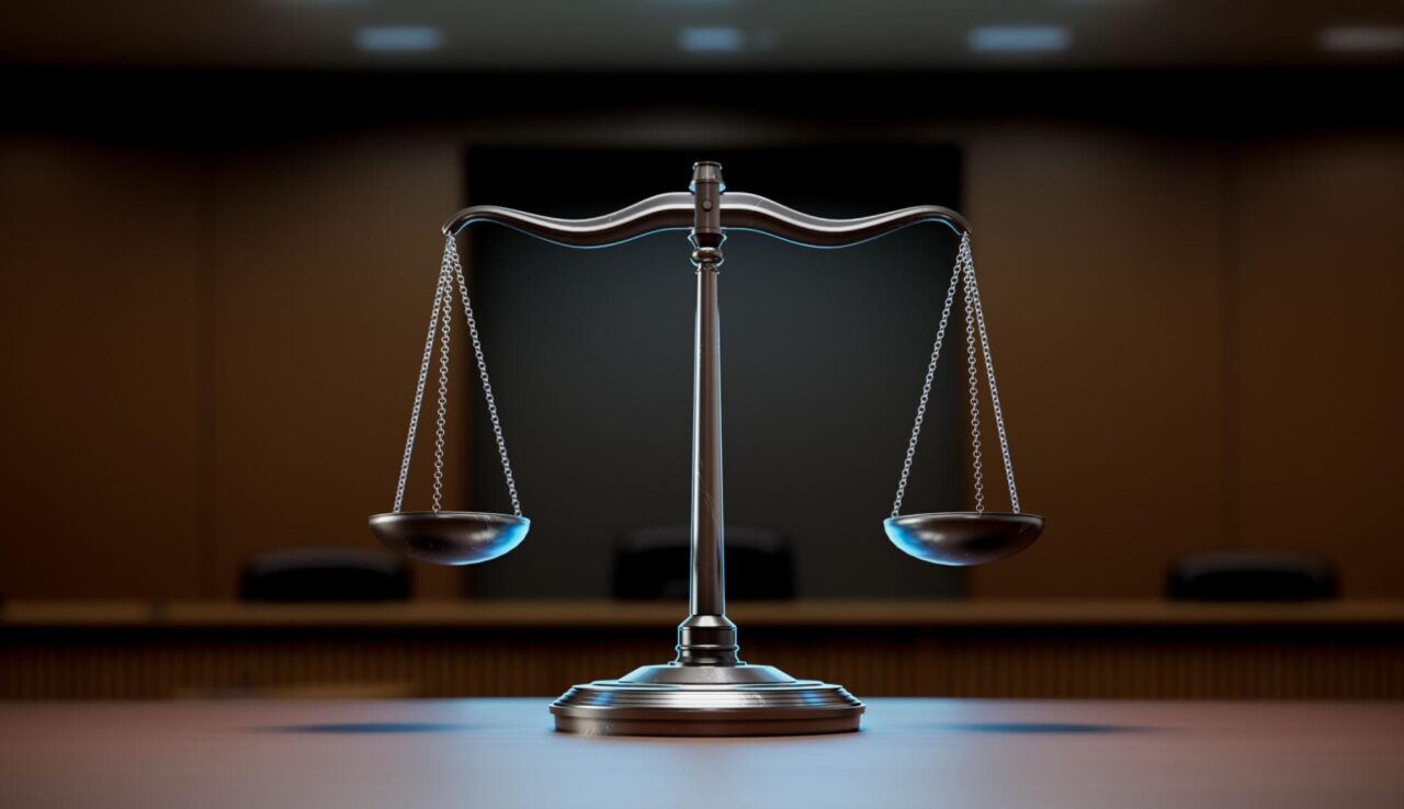 Balanza de la justicia en un tribunal