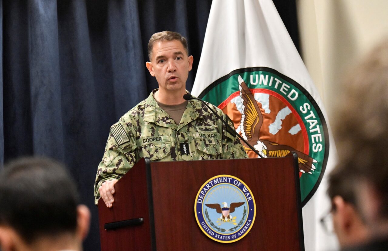 US Defense Secretary Pete Hegseth and CENTCOM commander Admiral Brad Cooper hold a news conference