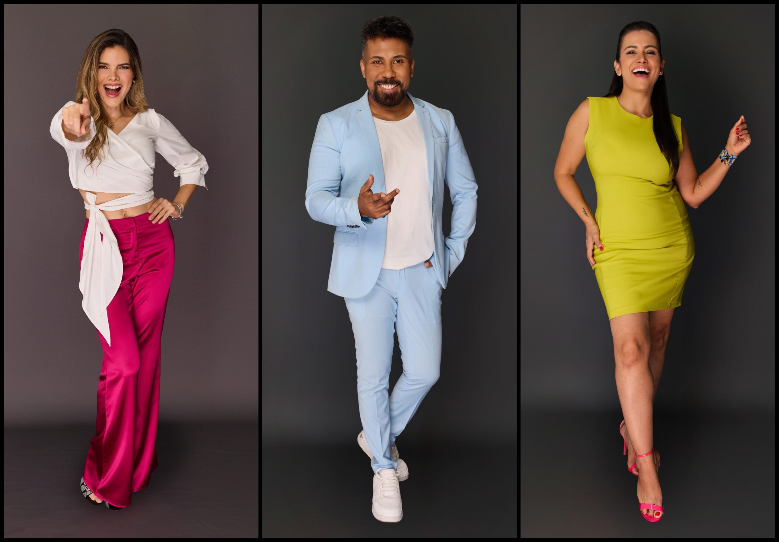 Gaby Páez, Jheisson Rodríguez y Silvana Continanza, animadores del show Entre nos, transmitido todos los sábados de 08:00 pm a 10:00 pm. Foto: Cortesía Canal I