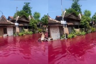 VIDEO: Ciudad se tiñe de un extraño color en medio de una fuerte inundación
