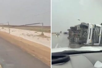 VIDEO: Camiones volcados y líneas eléctricas caídas tras una tormenta en Arabia Saudita