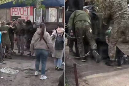 VIDEO: Mujer intenta frenar movilización forzosa en Ucrania y es 'recibida' con gas pimienta