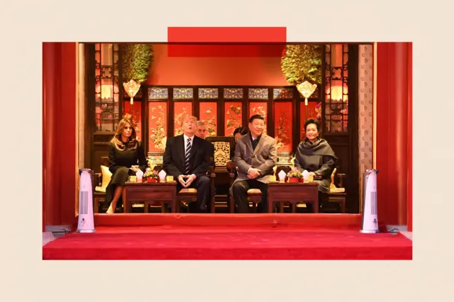 Melania Trump y Donald con Xi Jinping y su esposa Peng Liyuan en la Ciudad Prohibida en 2017.
