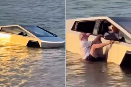 Decide 'tirarse' en Tesla a un lago y acaba así (VIDEO)