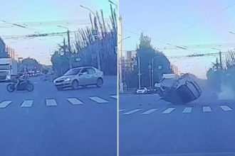 Terrible colisión: Motociclista impacta contra un automóvil en Rusia