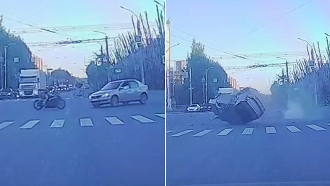 Terrible colisión: Motociclista impacta contra un automóvil en Rusia