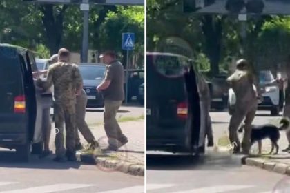 VIDEO: Movilizan a un ucraniano a plena luz del día junto con su perro