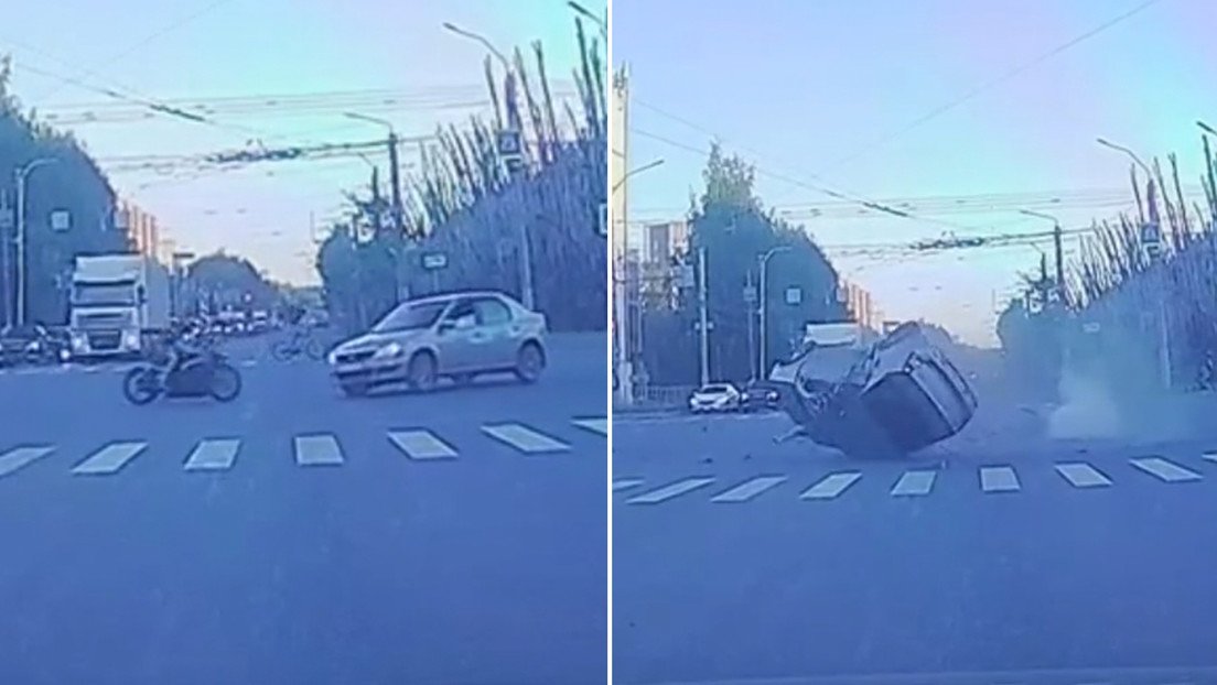 Terrible colisión: Motociclista impacta contra un automóvil en Rusia