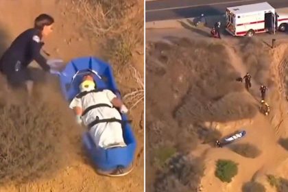 VIDEO: Camilla con un paciente se descontrola en una ladera, pero hay algo extraño en la escena