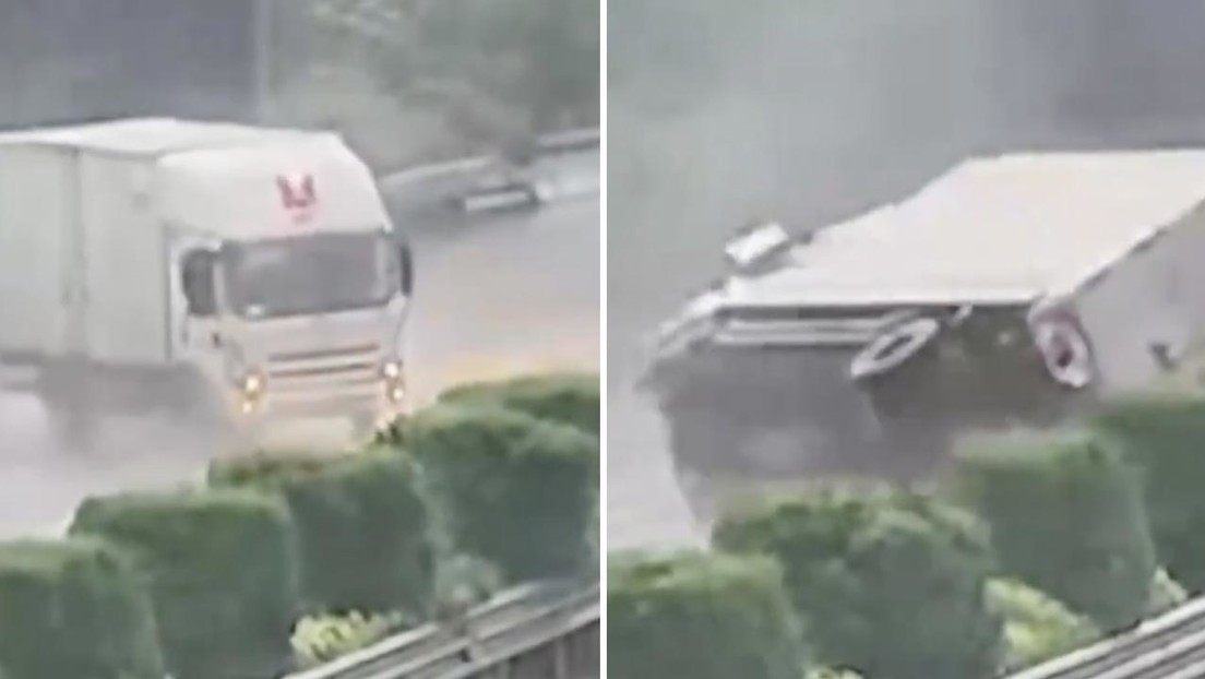 Camión hace un giro 'imposible' en carretera china (VIDEO)