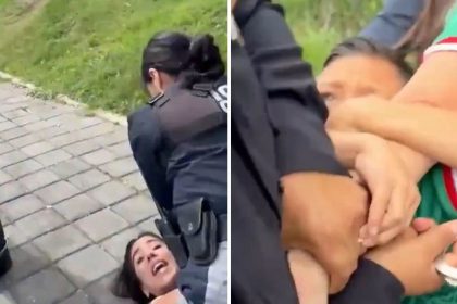 Policías someten violentamente a una madre y maltratan a sus hijos pequeños (VIDEO)