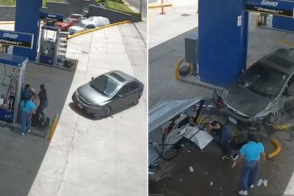 VIDEO: Terror en una gasolinera tras brutal choque contra una bomba de combustible