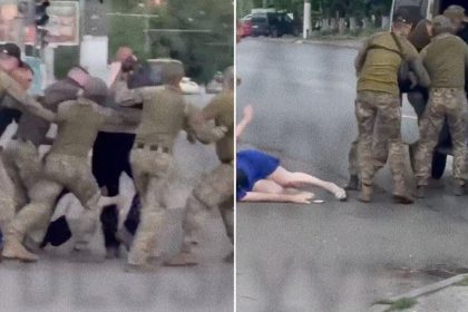 VIDEO: Una ucraniana grita desesperadamente mientras reclutadores arrastran a un hombre en Odesa