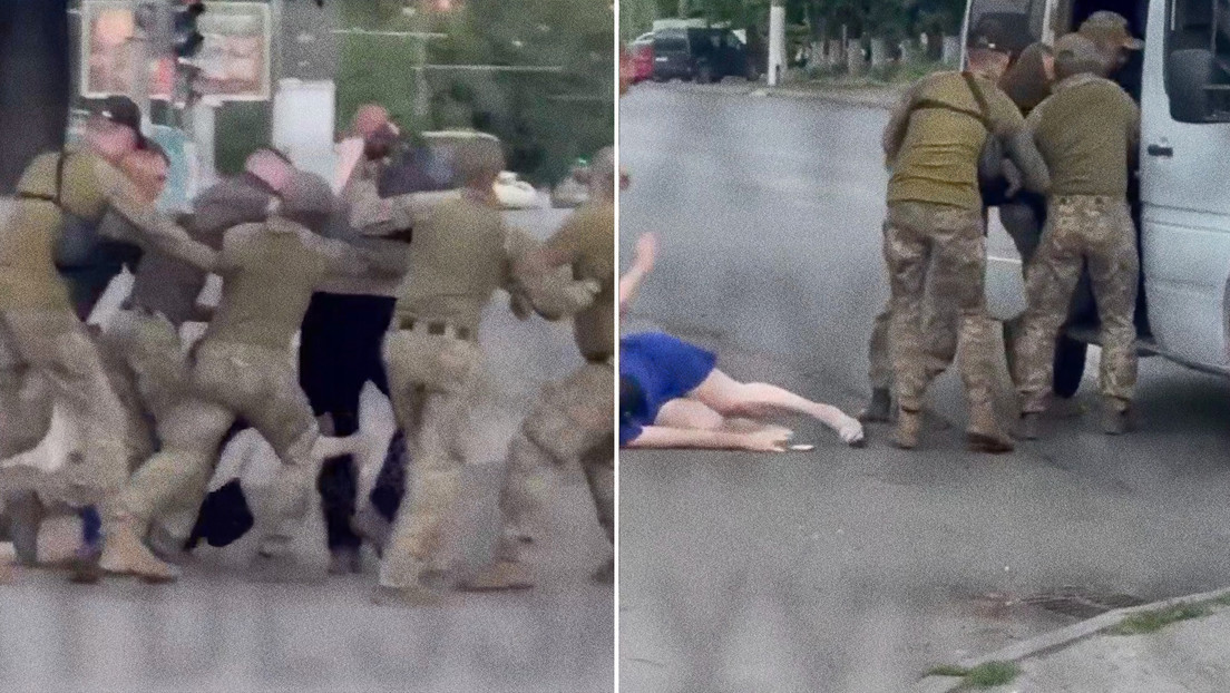 VIDEO: Una ucraniana grita desesperadamente mientras reclutadores arrastran a un hombre en Odesa