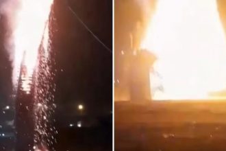 VIDEO: Una gigantesca hoguera colapsa en Brasil segundos después de ser encendida