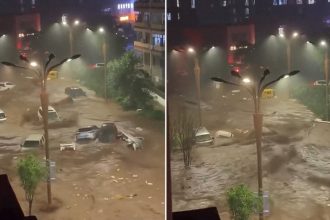 VIDEO: Coches flotan como juguetes en China tras fuertes lluvias