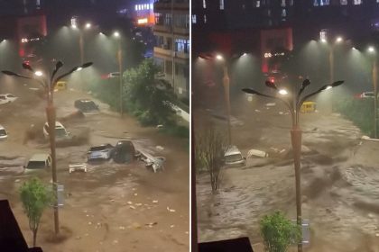 VIDEO: Coches flotan como juguetes en China tras fuertes lluvias