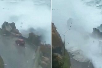 VIDEO: Familia rusa ignora alerta por marejadas en Chile y pasa esto