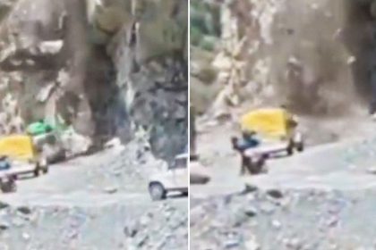 VIDEO: Enormes rocas aplastan un coche en una carretera de montaña en la India