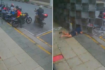 VIDEO: Fuerte viento derriba estructura metálica sobre una familia en Brasil