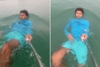 VIDEO: Migrante se graba con un palo selfi mientras nada hacia Ceuta